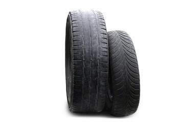 old worn damaged tires isolated on white background
