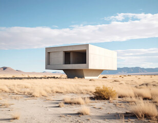 Post apocalyptic landscape with an unusual abandoned building