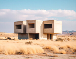Post apocalyptic landscape with an unusual abandoned building