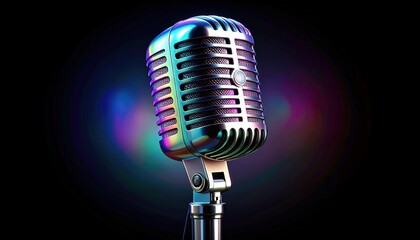 Vintage Microphone With Iridescent Colors On Dark Background