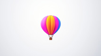 Obraz premium A vibrant hot air balloon in shades of pink, orange, and blue against a plain background, ideal for travel, adventure, or festival themes, offering a sense of freedom and exhilaration,