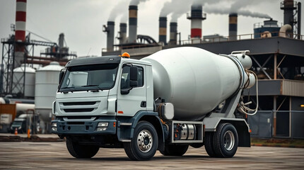 Mixer truck on the plant factory background