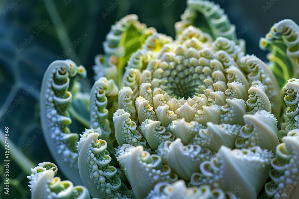 Aufkleber mesmerizing spiral pattern of light green and white ornamental cabbage or kale close-up macro photog