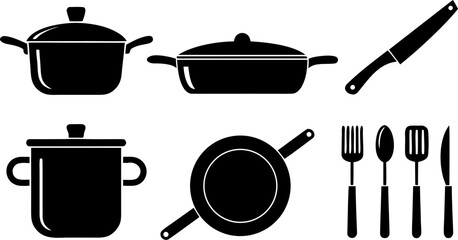 kitchen cooking utensils icon set with pot  pan  k (1).eps