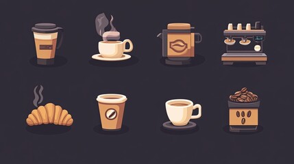 Coffee Shop Essentials Flat Lay Illustration