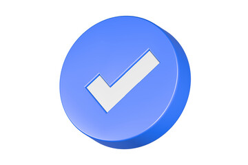 check icon checked ok blue and white 3d rendering