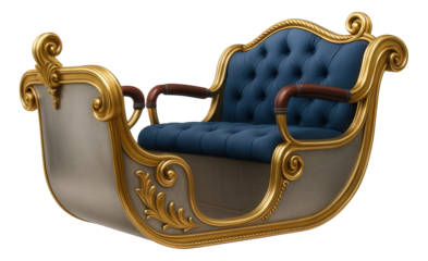 Carousel chariot with gold accents and plush seating for luxury-themed venues