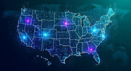 Fototapeta premium USA Map Digital Network Technology Illustration