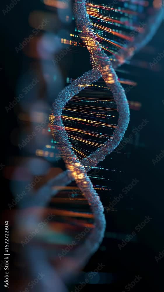 Poster a futuristic glimpse into the world of bioinformatics showcasing a rotating dna double helix superim
