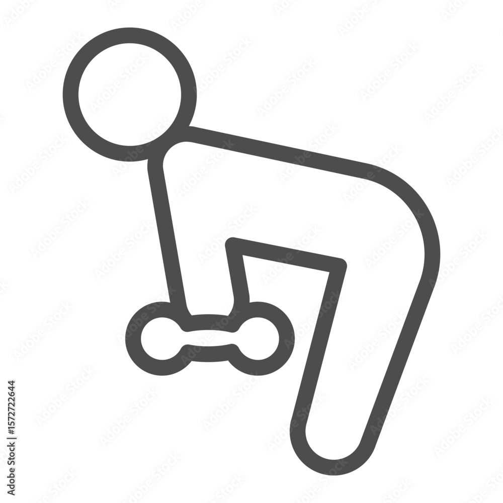 Poster man with dumbbell line icon, body building concept. vector graphics. athlete man doing back exercise