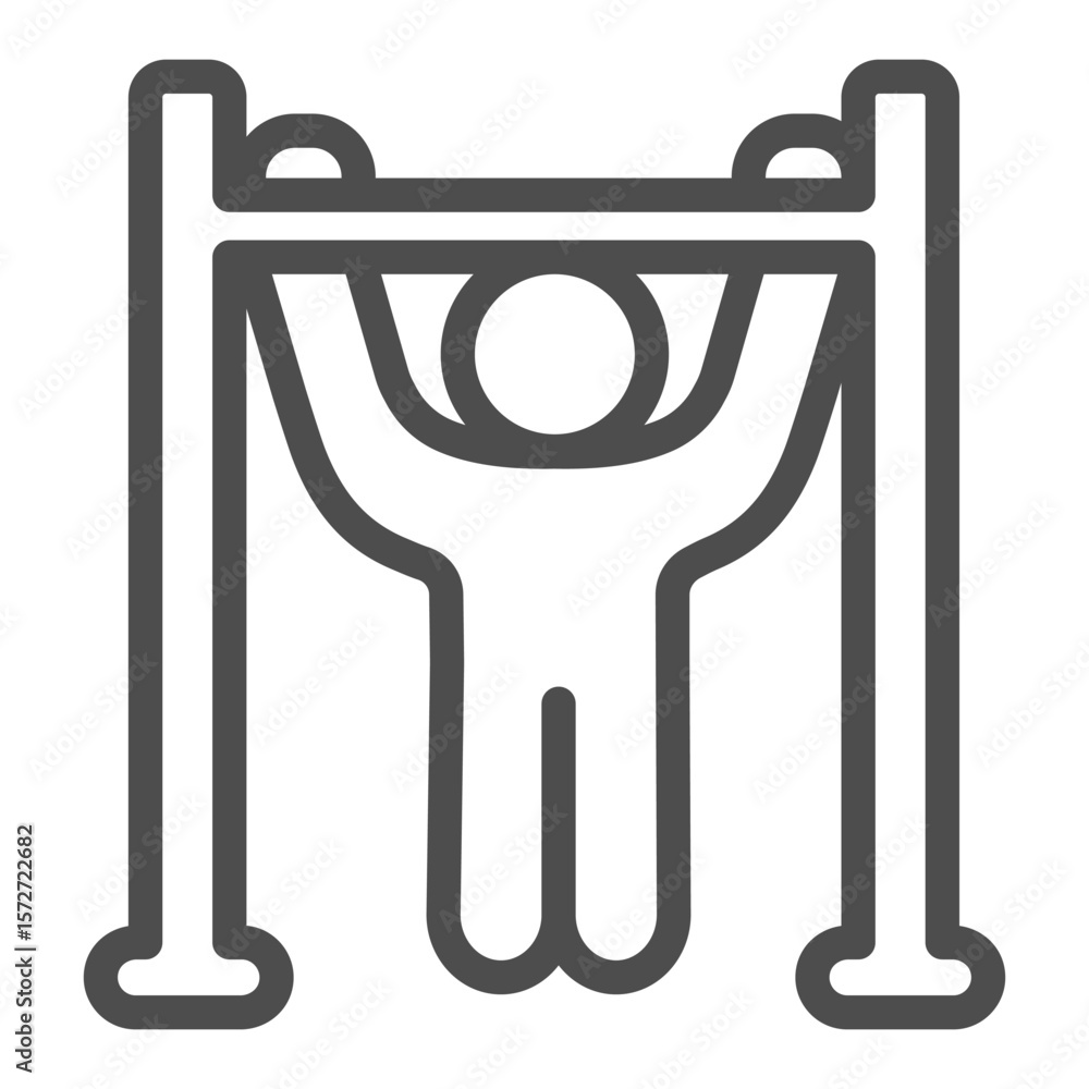 Poster man at horizontal bar line icon, body building concept. vector graphics. athlete man pull up exercis
