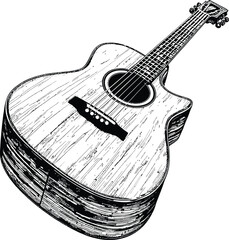 black and white acoustic guitar silhouette — hand-drawn musical instrument illustration for creative and cultural themes