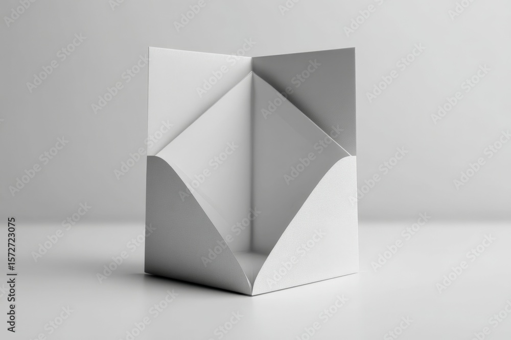 Poster minimalist white paper structure displayed on a clean surface, showcasing sharp angles and folds, em