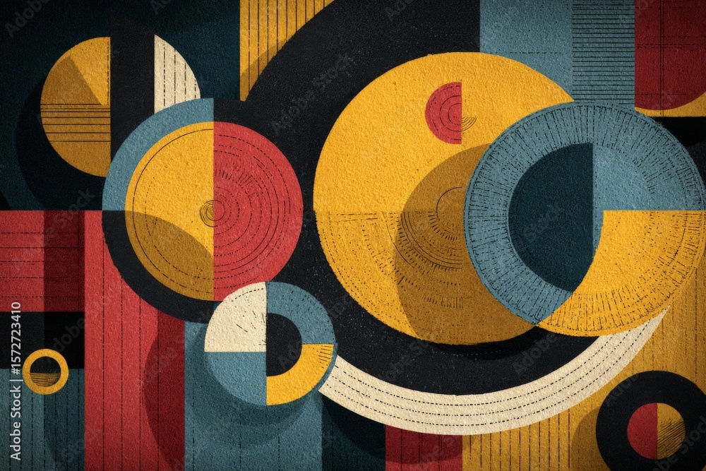 Poster geometric patterns in vibrant colors create an eye-catching abstract artwork suitable for modern int