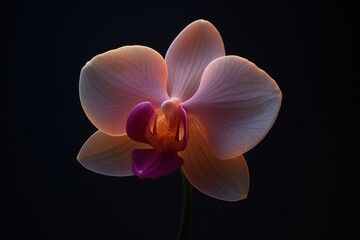 a beautiful orchid flower, bold colors and smooth gradients, set against a rich dark background