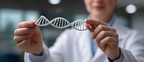 Scientist Holding DNA Model in Laboratory Setting