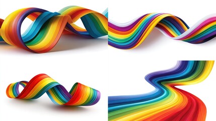 Fototapeta premium Colorful ribbons swirling, arranged on white, forming wavy patterns, for design or decorative purposes