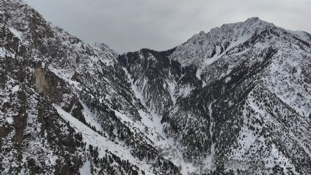 HIndukush Mountain Range in Himalayas, Kalash Valley at Winter, Aerial Shot. Khyber-Pakhtunkhwa, Chitral, Pakistan.