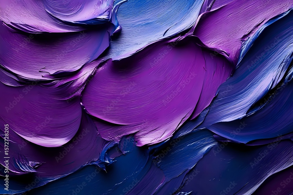 Poster abstract textured background with thick purple and blue paint strokes creating dynamic waves and lay