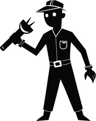 Obraz premium electrician man with flashlight vector black silhouette