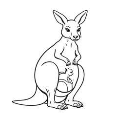 Obraz premium Kangaroo with baby in pouch line art vector design concept black and white illustration.