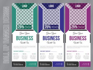 Creative Business Roll Up Banner. corporate Roll up background for Presentation. Vertical roll up, x-stand, exhibition display, Retractable banner stand for promotion