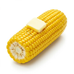 Perfectly Grilled Corn on the Cob with Butter and Spices, Isolated on White.