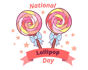 Doodle illustration of lollipop and bow. Celebration of national lollipop day