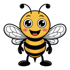 Cute cartoon bee with big eyes and a happy smile