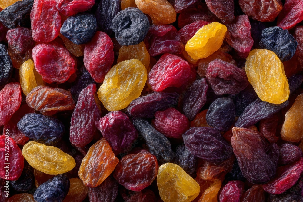 Aufkleber colorful mix of dried fruits displayed in a close-up setting showing a variety of textures and color