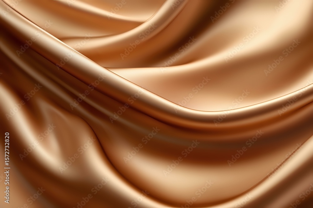 Poster smooth flowing waves of luxurious caramel satin fabric create elegant curves and folds against soft 