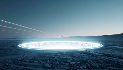 クレーターに広がる神秘的な光のエネルギー