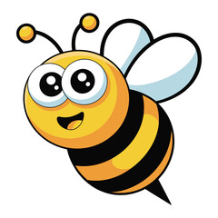 Cute cartoon bee with big eyes and a friendly smile flying