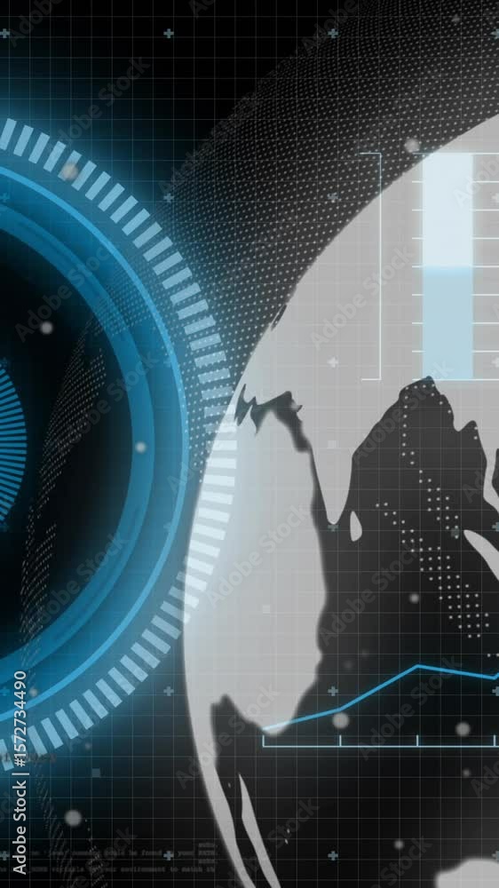 Poster animation of globe and diagrams over scope scanning