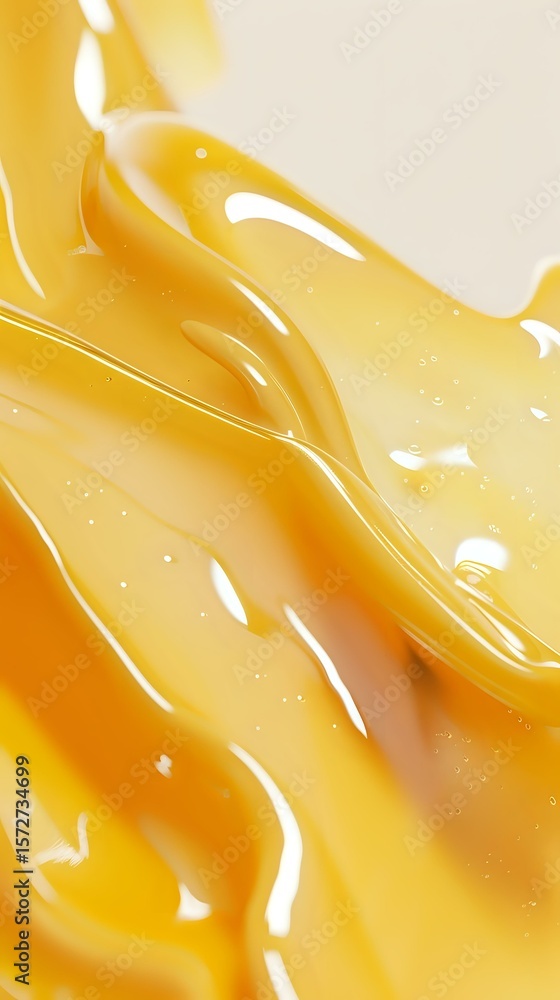 Poster smooth flowing honey texture with glossy golden waves and light reflections creating dynamic abstrac