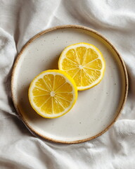 simple ceramic plate with lemon slices, fresh and clean style