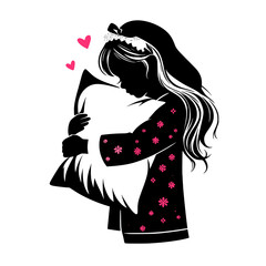 Silhouette of Little Girl Holding Pillow – Sleepwear and Bedding Logo Design