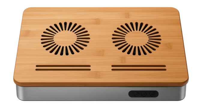 Bamboo cooling desk with natural finish and integrated fan system
