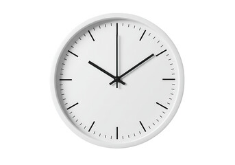 A simple white wall clock shows the time on a transparent background