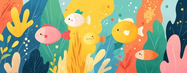 Obraz premium fisheries management concept Colorful underwater scene with vibrant fish surrounded by coral and sea plants clean aquaculture facility