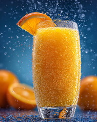 glass of fresh orange juice with condensation, refreshing summer feeling