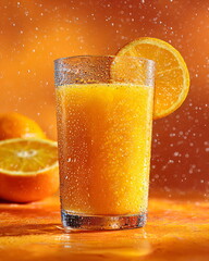 glass of fresh orange juice with condensation, refreshing summer feeling