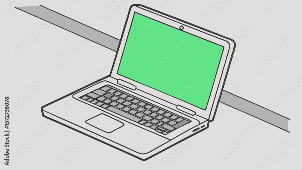 Aufkleber vector grayscale of green screen laptop computer flat surface, showcasing its sleek design and keybo