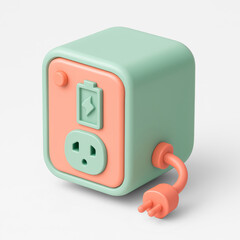 3d icon Cute Minimal Power Adapter with Plug Icon