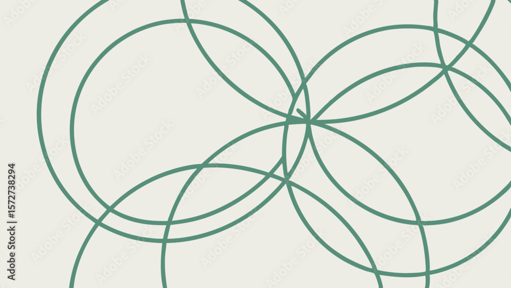 Poster vector minimalist abstract drawing features interconnected circles soft green tones, creating