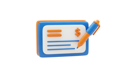 3D Checkbook with Pen and Dollar Symbol
