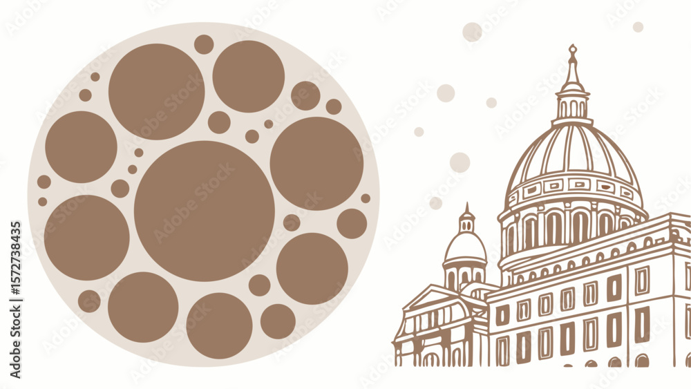 Aufkleber vector abstract design features large beige circle with smaller circles alongside detailed