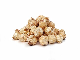 Pile of pop corn on white background 