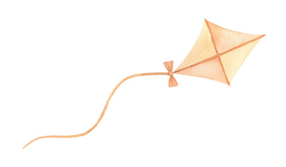 Watercolor flying kite. Hand drawn isolated illustration for kids. Cute drawing