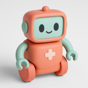 3d icon Cute medical robot with cross symbol and wheels